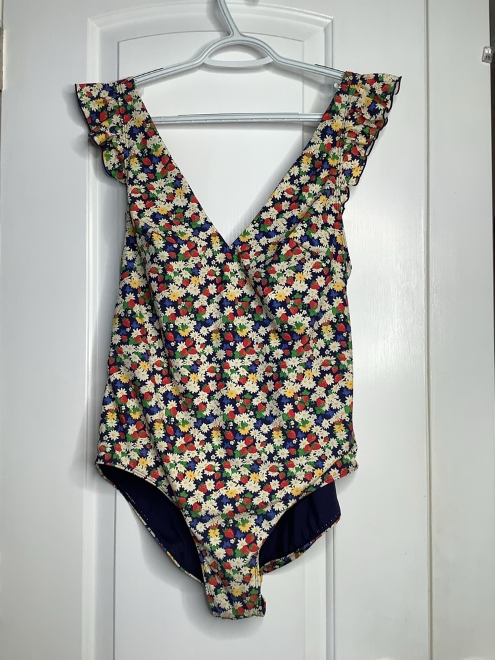 OTHER STORIES Size 12 Mini Floral One-Piece Swimsuit Ruffled Shoulders V-Neck